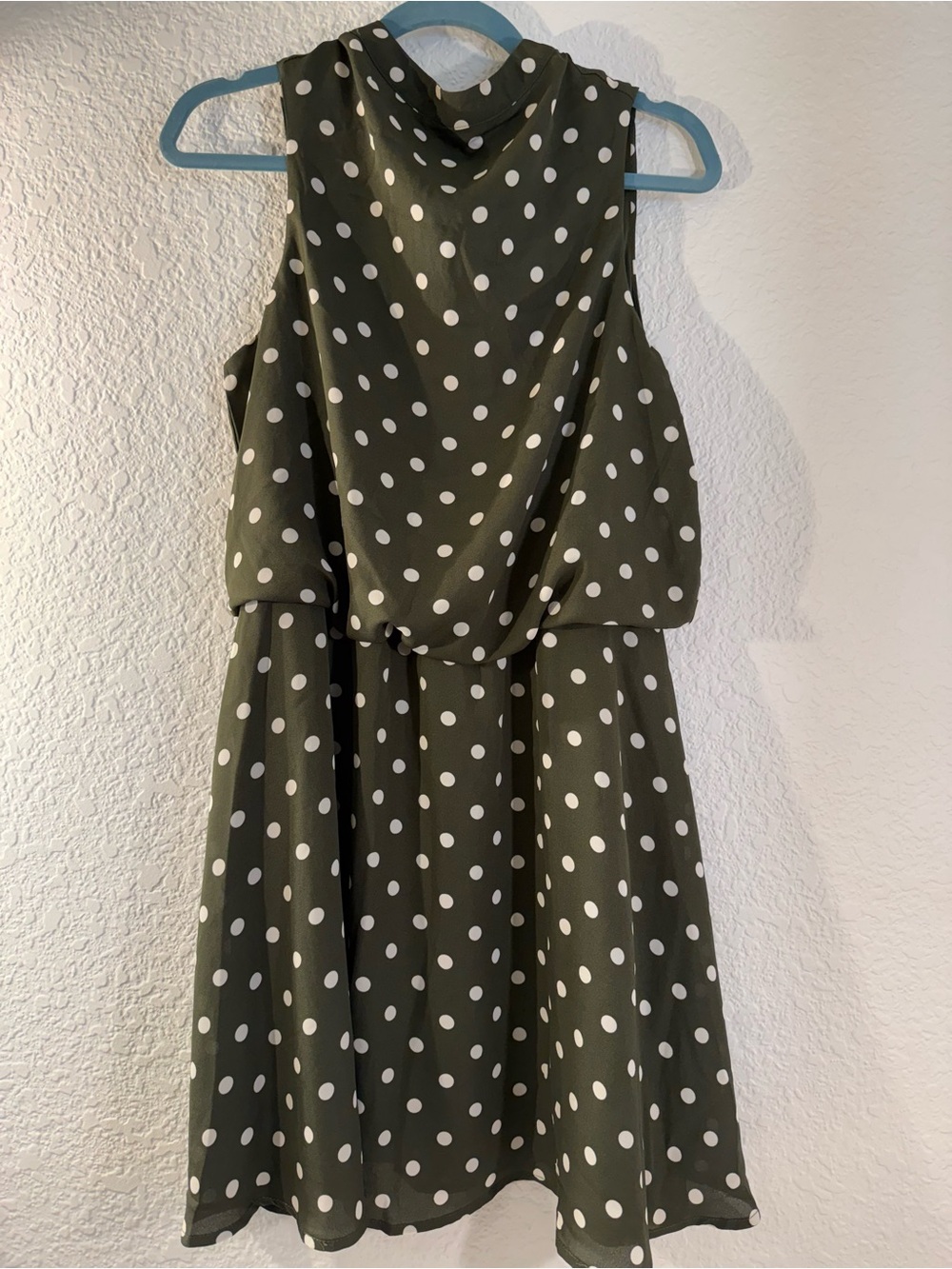 Hiatus Sleeveless Drop Waist Polka Dot‎ Mini Dress - Green/White Size Large